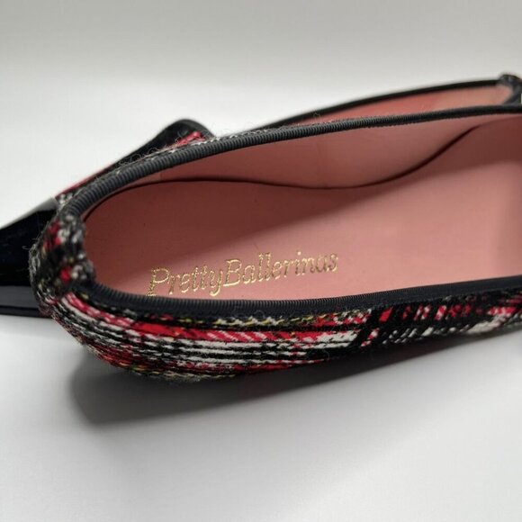 NWT PRETTY BALLERINAS CAMILLE WOOL PLAID PATENT LEATHER POINTED TOE FLATS - 39 - Picture 10 of 11